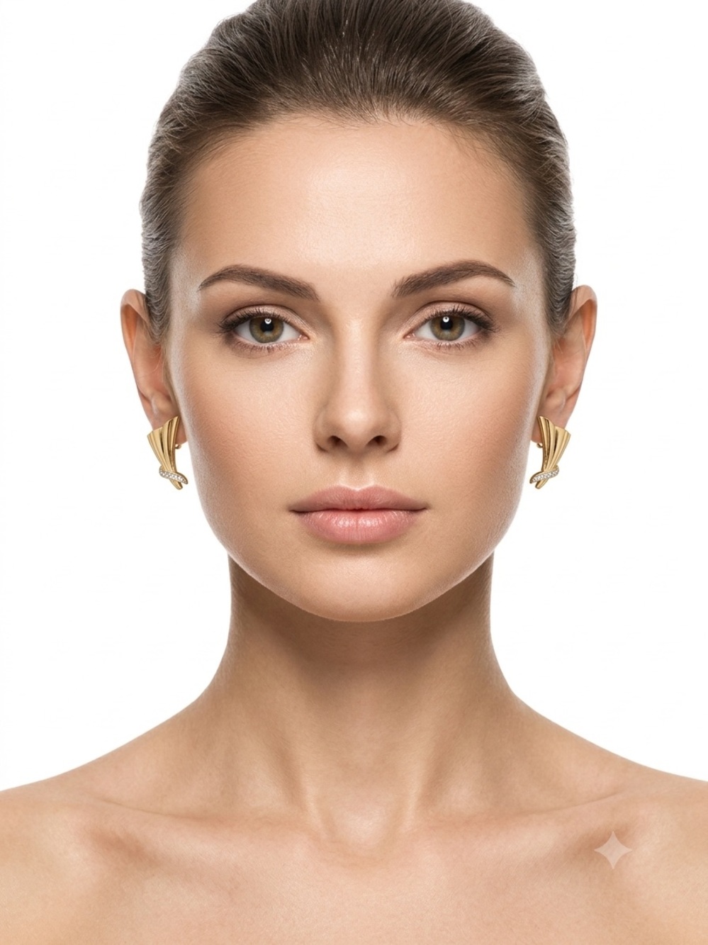 Gold Sculpted Fan Drop Earrings - Elegant Women Jewelry